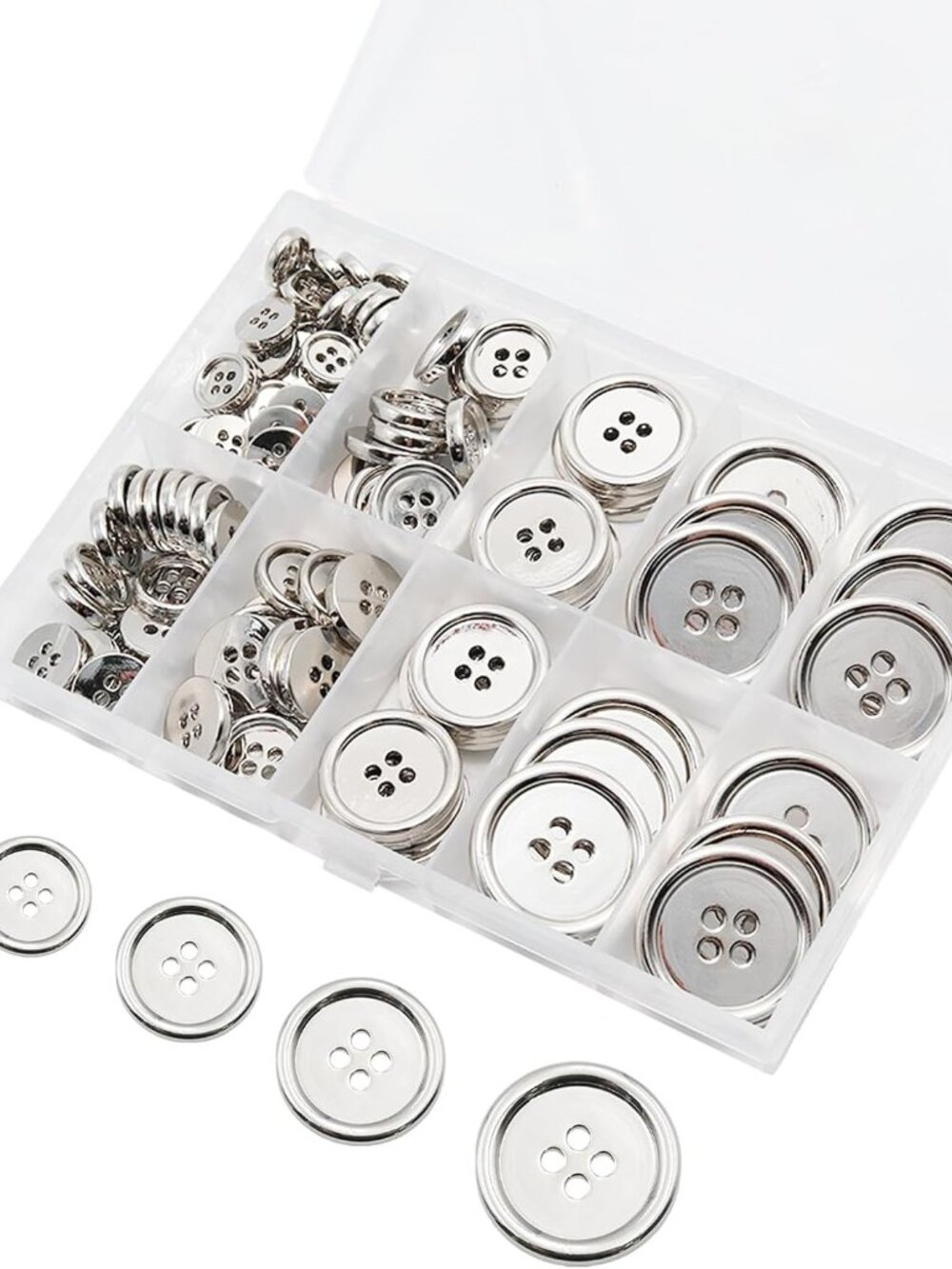 100 pcs Metal Silver Buttons for Crafts, 5 Sizes Mixed Round Sewing Buttons for
